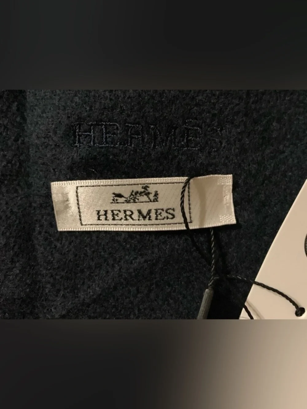 Hermes Navy Blue Soft Cashmere Fringe Scarf Authentic GORGEOUS - Picture 5 of 7